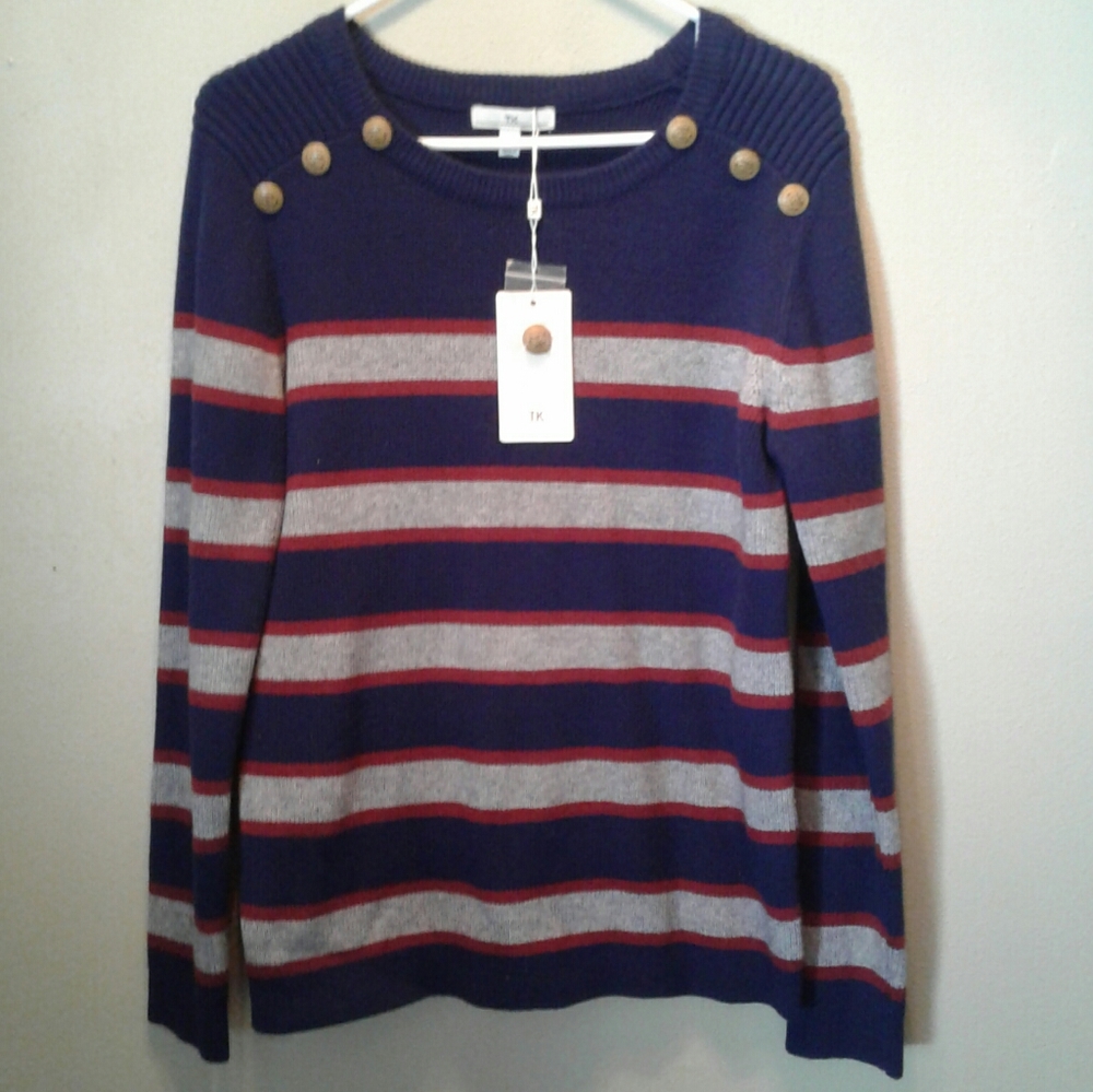 Red Blue & Gray Striped Sweater by TK New W/Tags Sz Lrg
